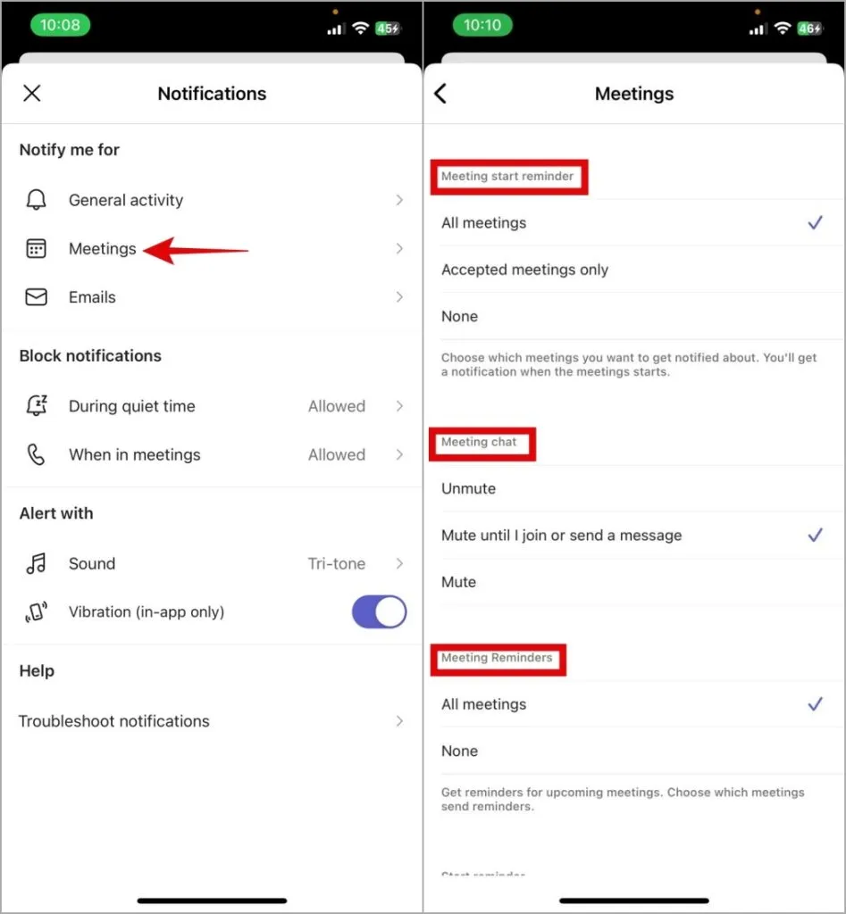 Aktivieren Sie Team-Meeting-Benachrichtigungen auf dem iPhone