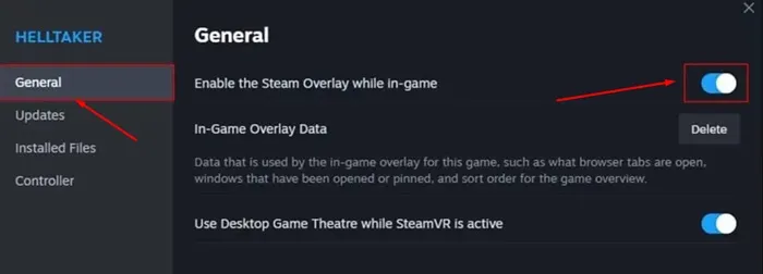 Включите наложение Steam во время игры