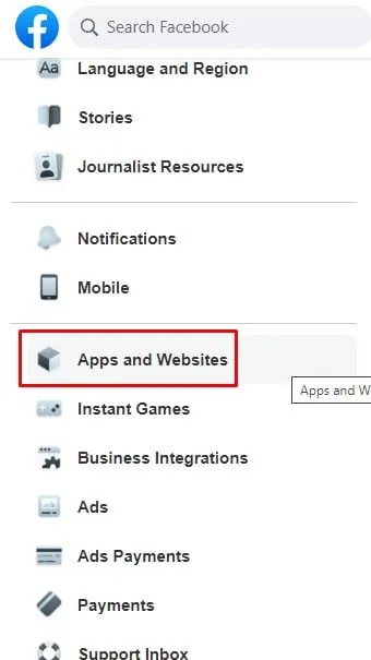 Klicken Sie auf den Abschnitt „Apps und Websites“.