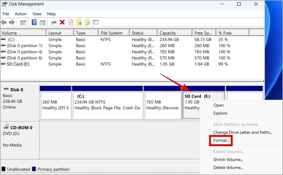 Formater la carte SD sous Windows 11