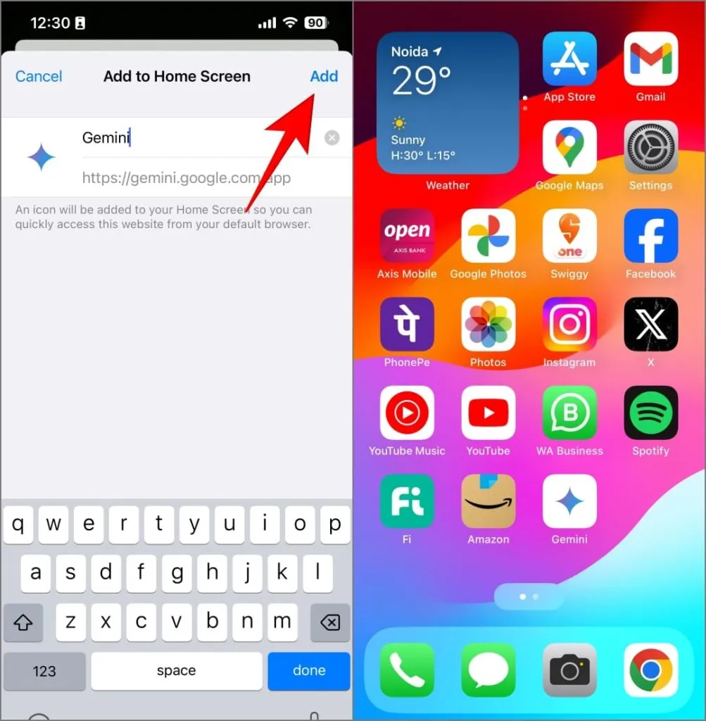 Přidání webové aplikace Gemini na domovskou obrazovku na iPhone