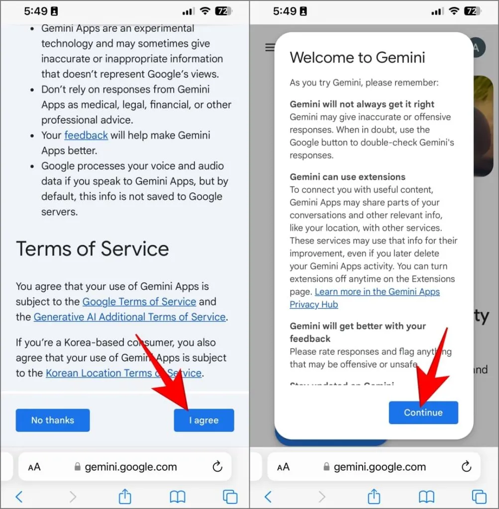 Gemini nettapp på iPhone