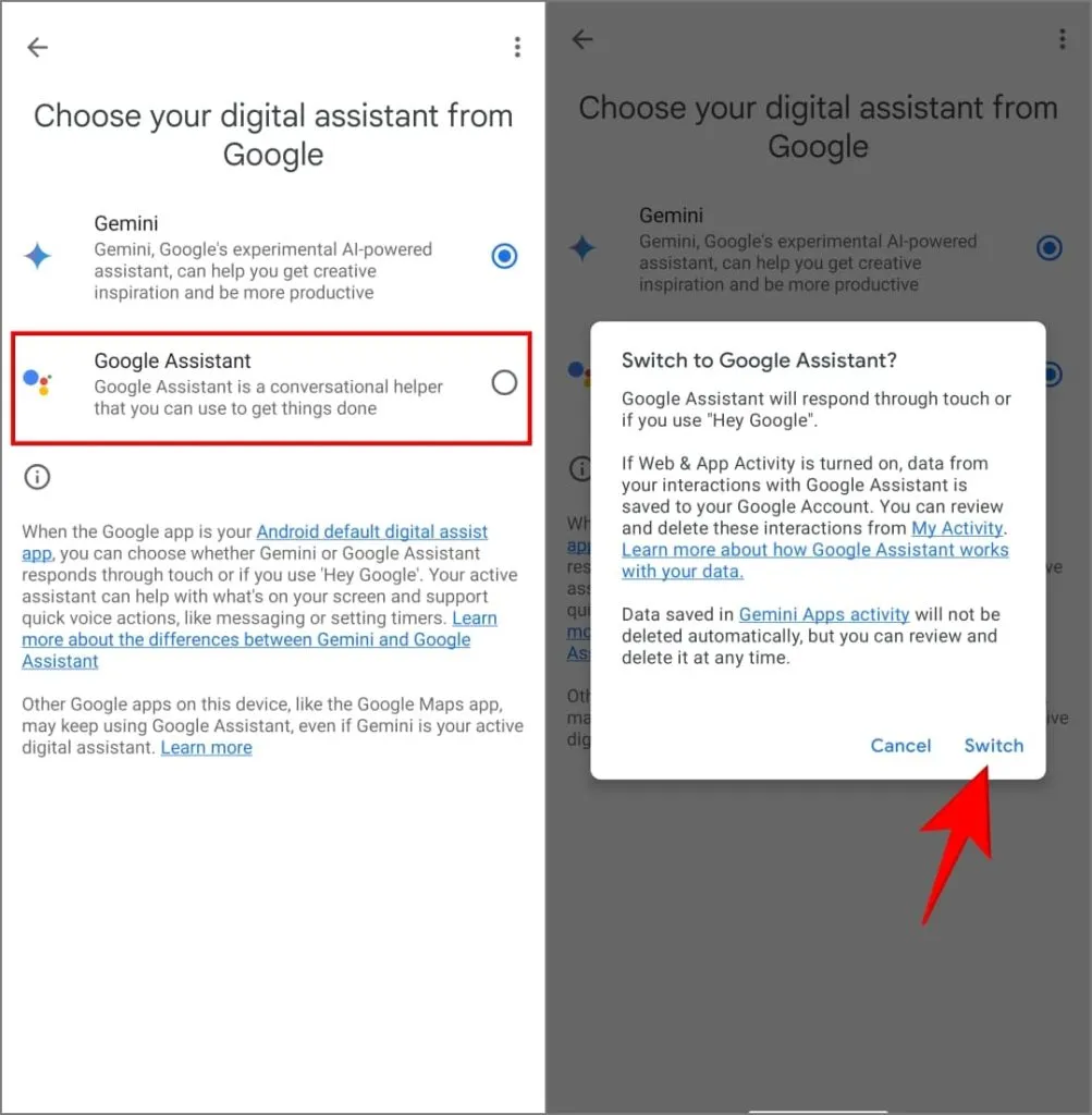 Overschakelen van Gemini naar Google Assistent in Android-instellingen