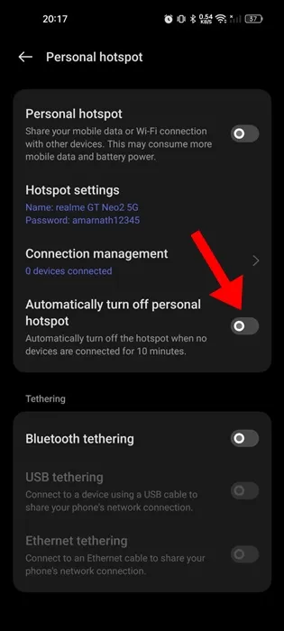 Persoonlijke hotspot automatisch uitschakelen