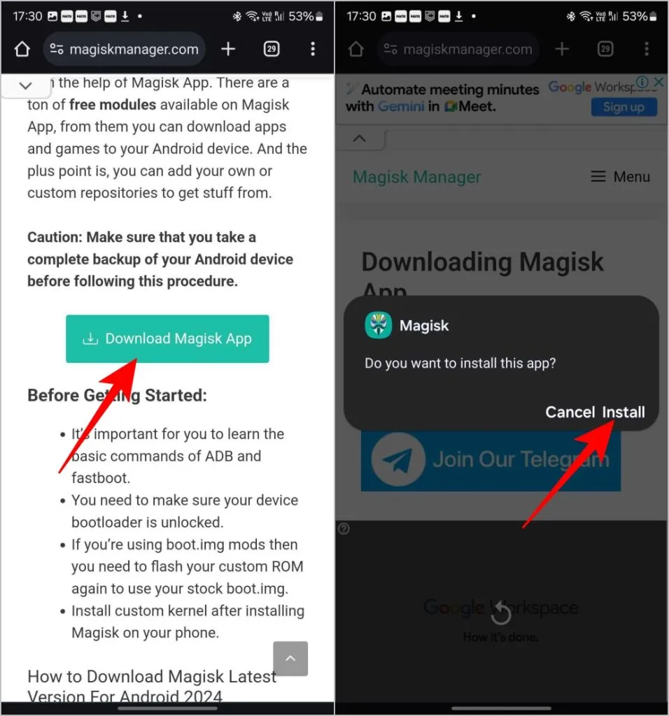 Installation af Magisk Manager på Android