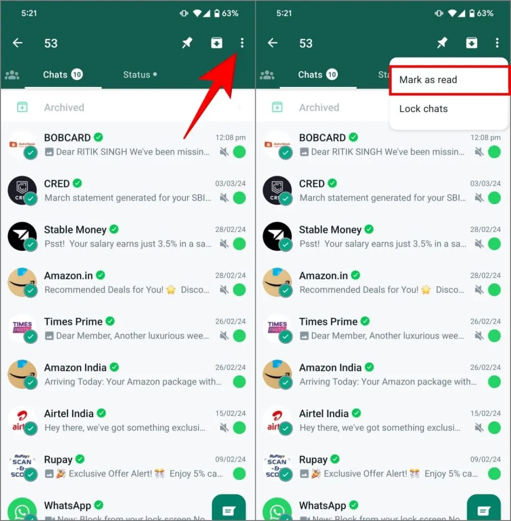 Označte všechny chaty jako přečtené v WhatsApp na Androidu