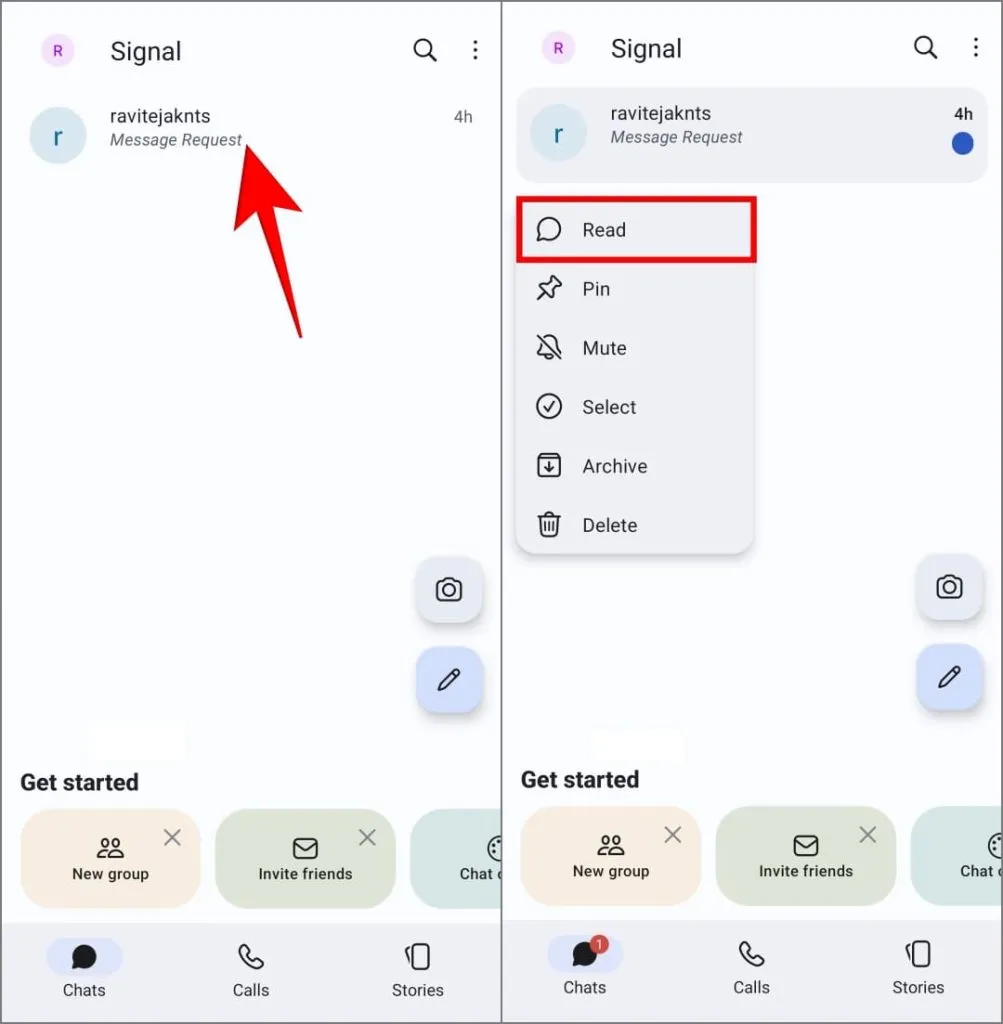 Lasīt opciju individuālai tērzēšanai lietotnē Signal Messenger operētājsistēmā Android