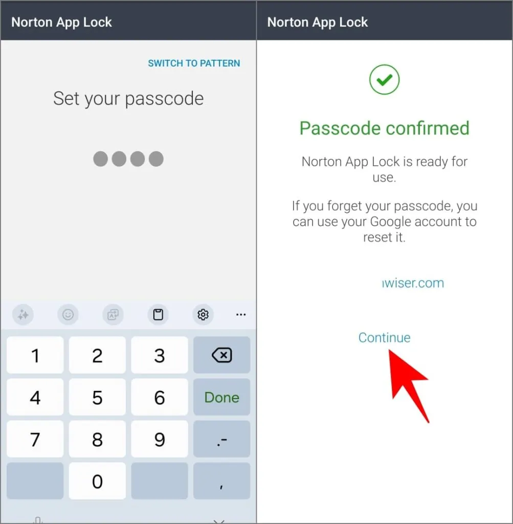 Verrouillage de l'application Norton sur le téléphone Samsung Galaxy