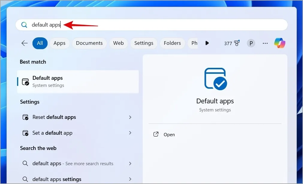 Åbn Default Apps Settings på Windows