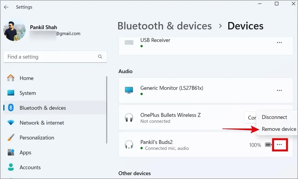 Премахнете Bluetooth устройство от Windows 11