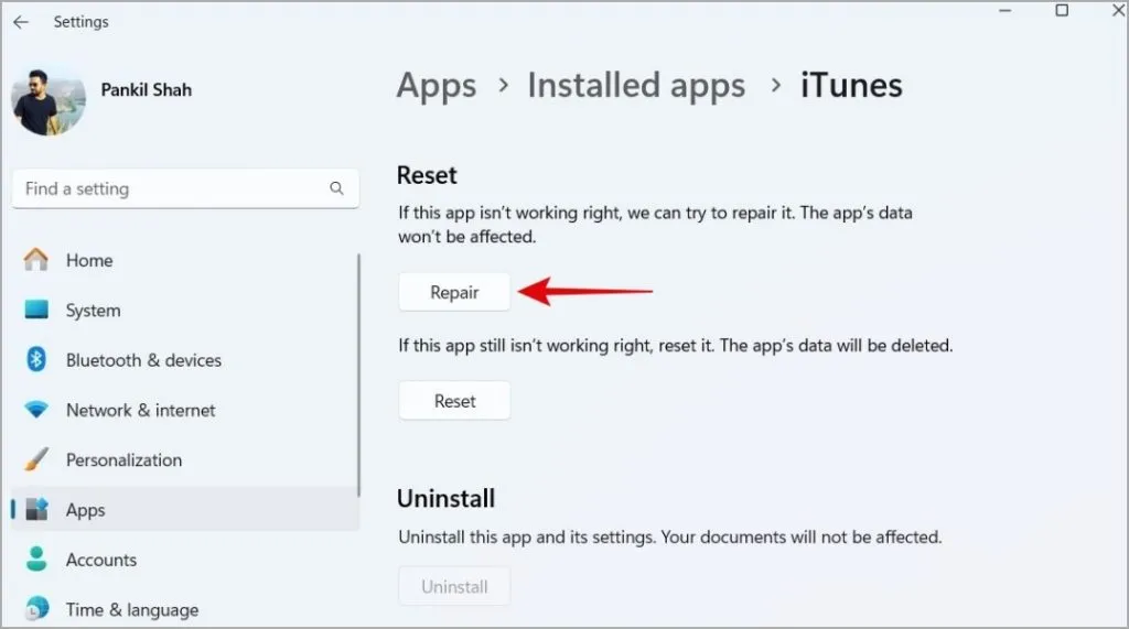 Réparer ou réinitialiser iTunes sous Windows