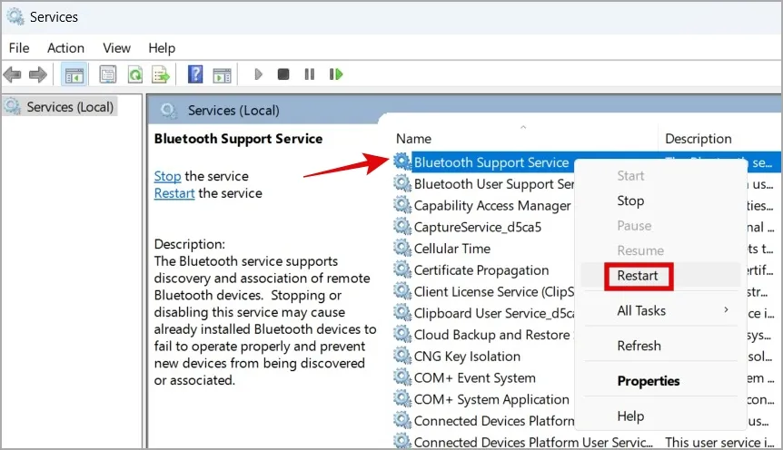 Restartujte službu Bluetooth Audio v systému Windows 11