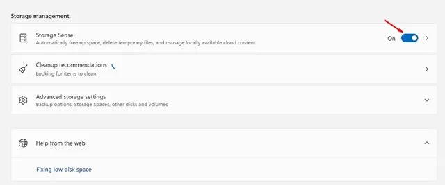 Ota Storage Sense -vaihtoehto käyttöön