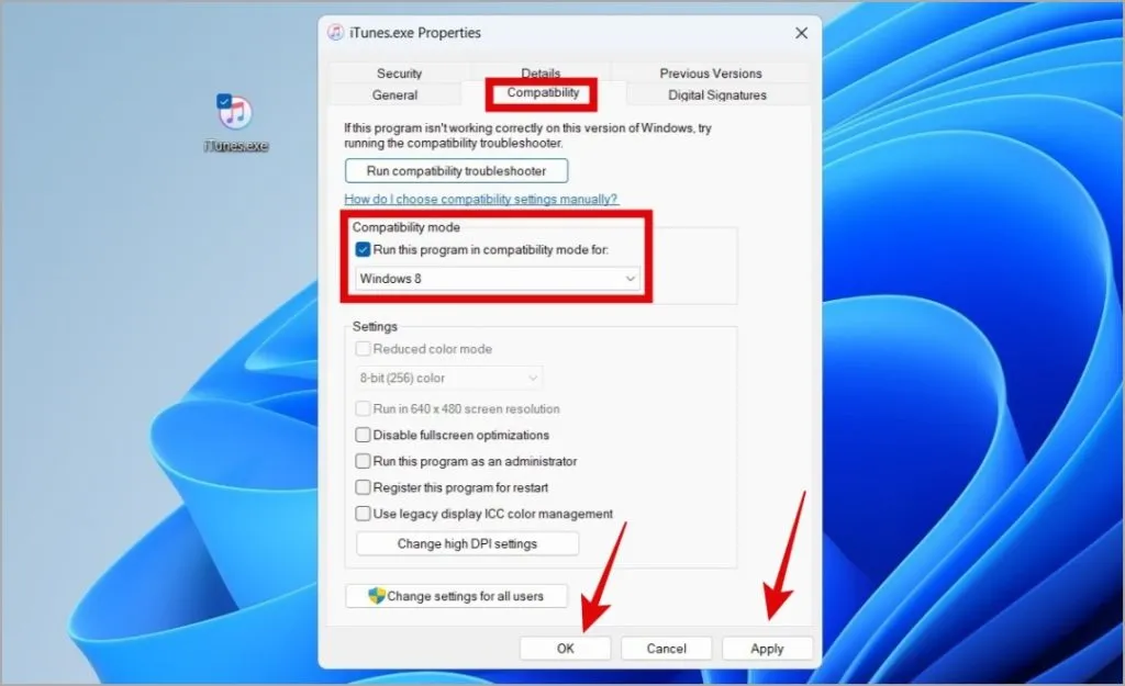 Uruchom iTunes w trybie zgodności w systemie Windows