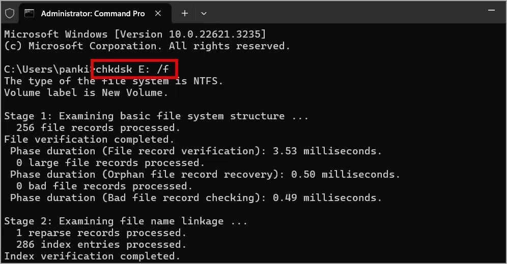 Scansiona la scheda SD con CHKDSK