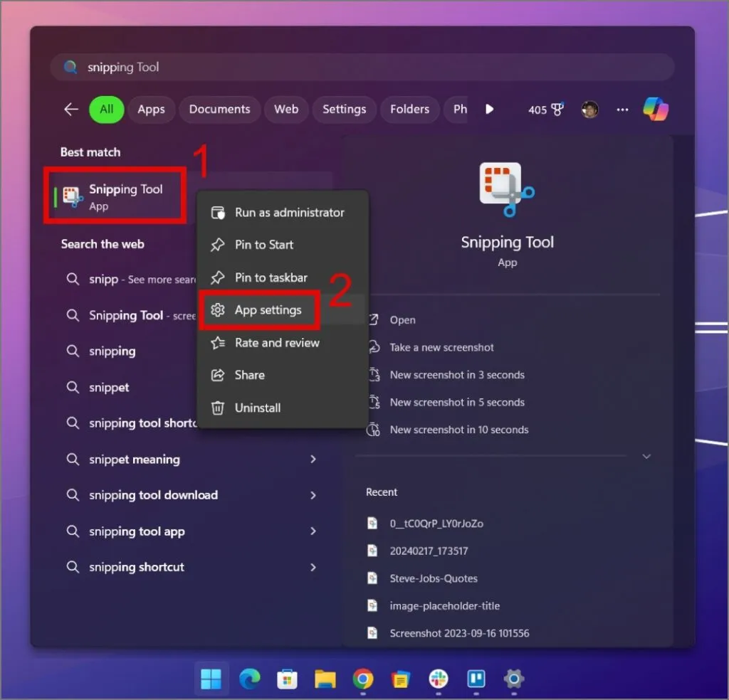 Durchsuchen Sie die Snipping Tool-App unter Windows