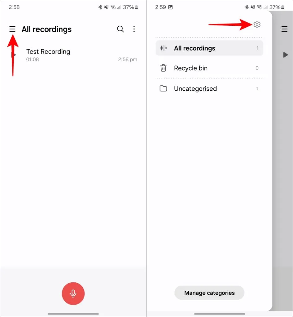 Åpne Voice Recorder Settings