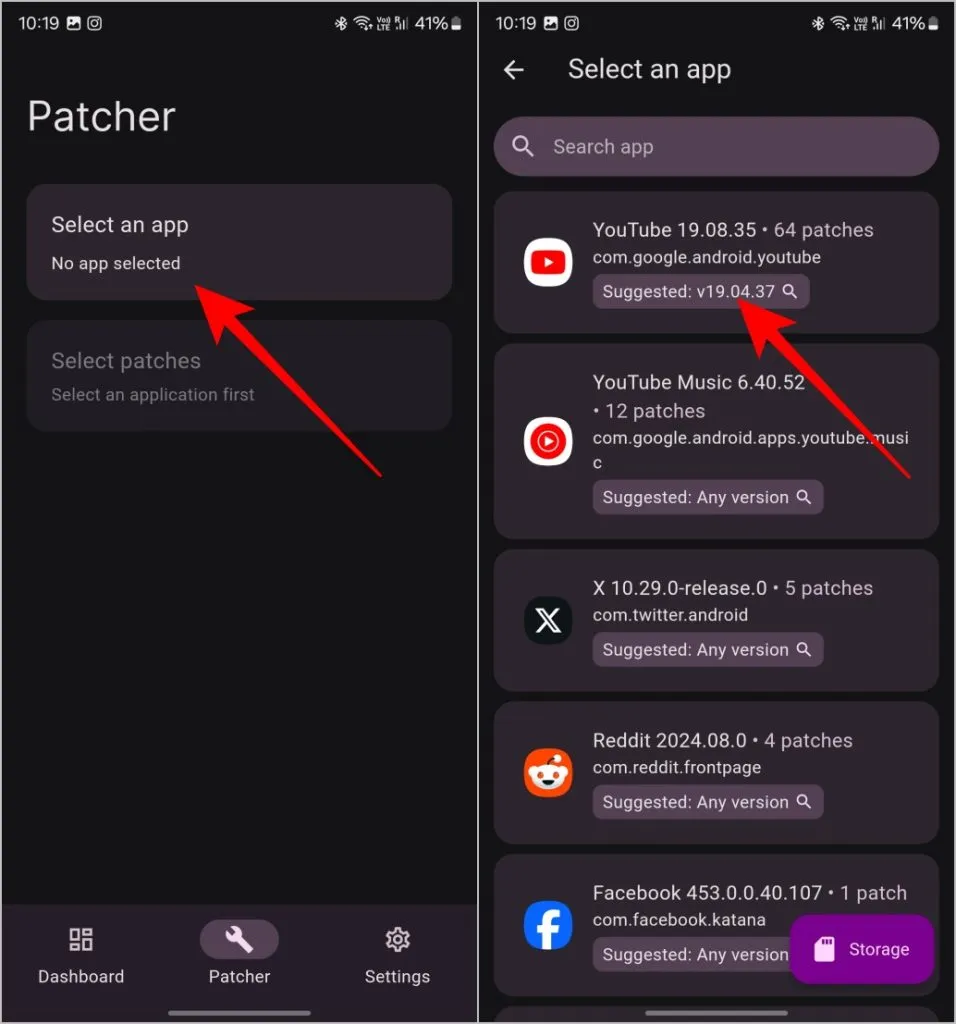 App YouTube su Revanced Patcher