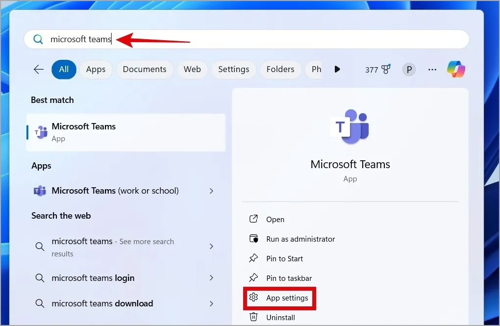 Teams-appinnstillinger på Windows