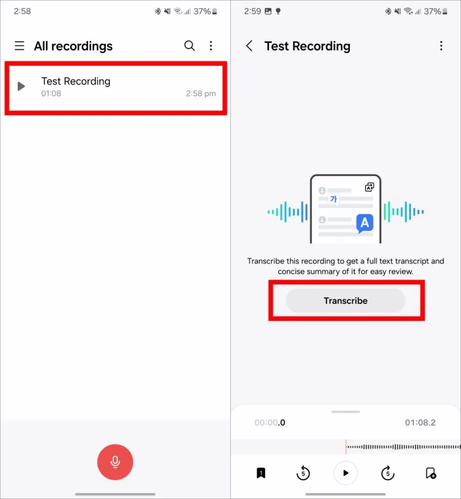 Opnames in Voice Recorder