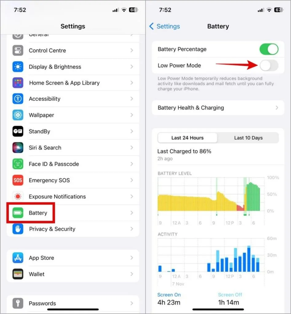 Desactivar el modo de bajo consumo en iPhone