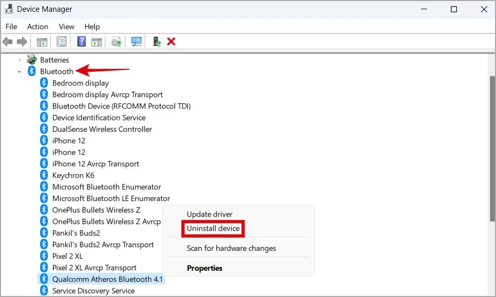 Afinstaller Bluetooth-driver på Windows 11