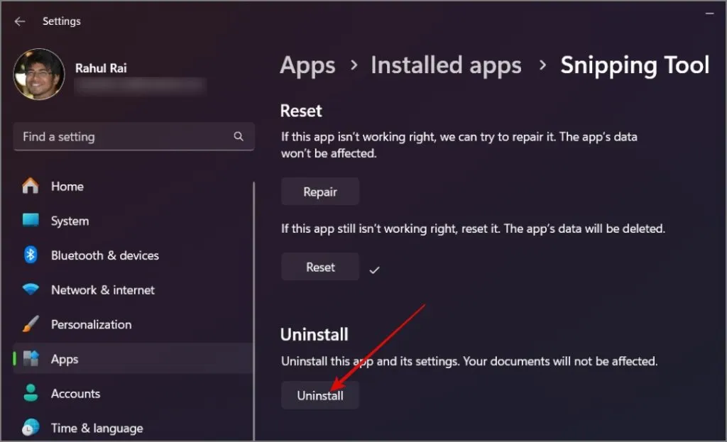 Désinstaller l'outil de capture sous Windows