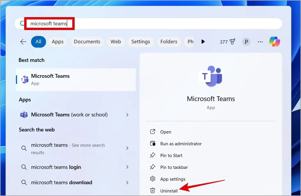 Деинсталирайте приложението Teams в Windows