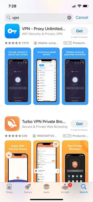 嘗試不同的 VPN 應用程式