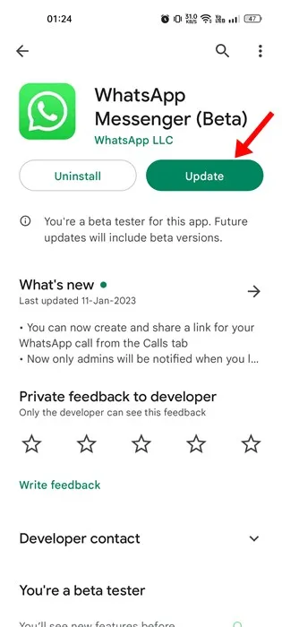 mettre à jour l'application WhatsApp