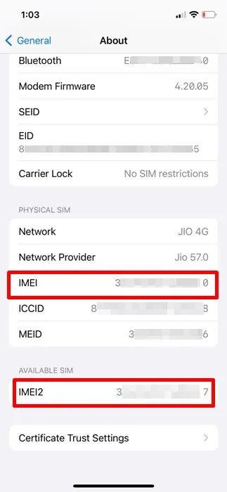 IMEI номер на iPhone