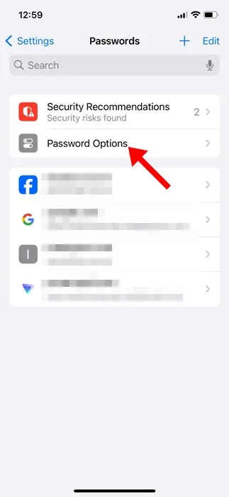 Opzioni della password