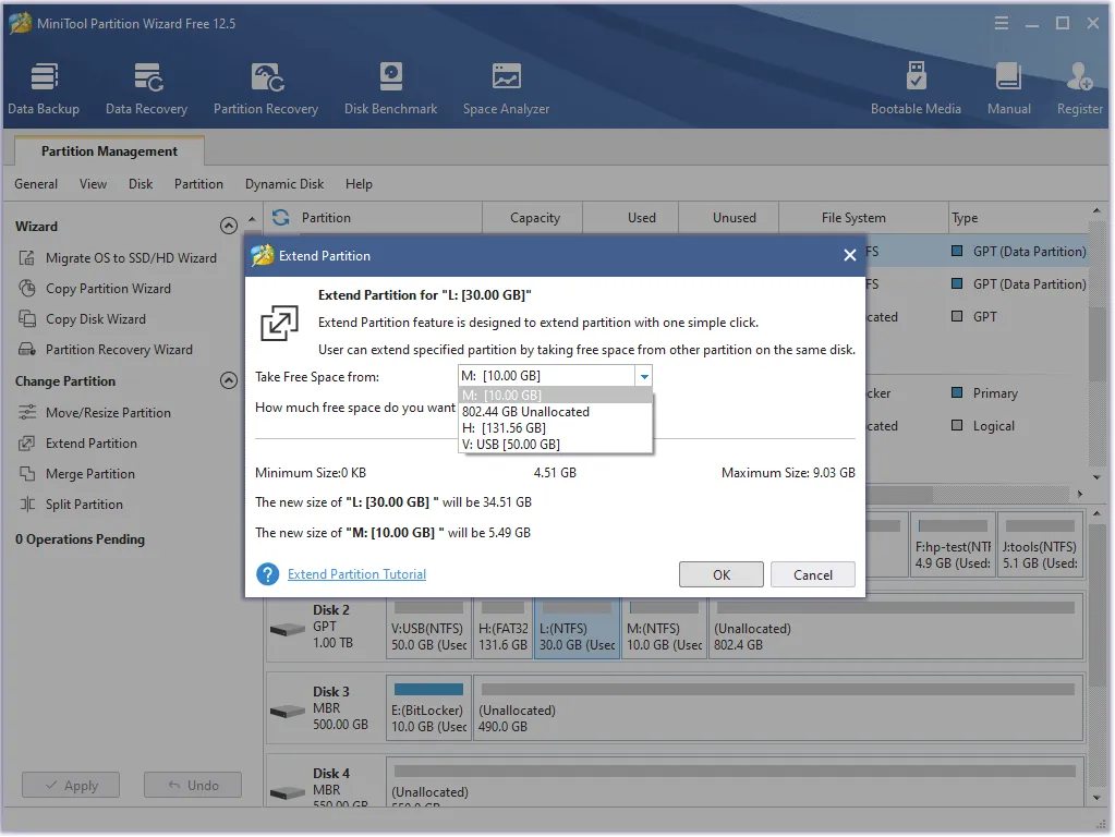 Procedura guidata per la partizione MiniTool