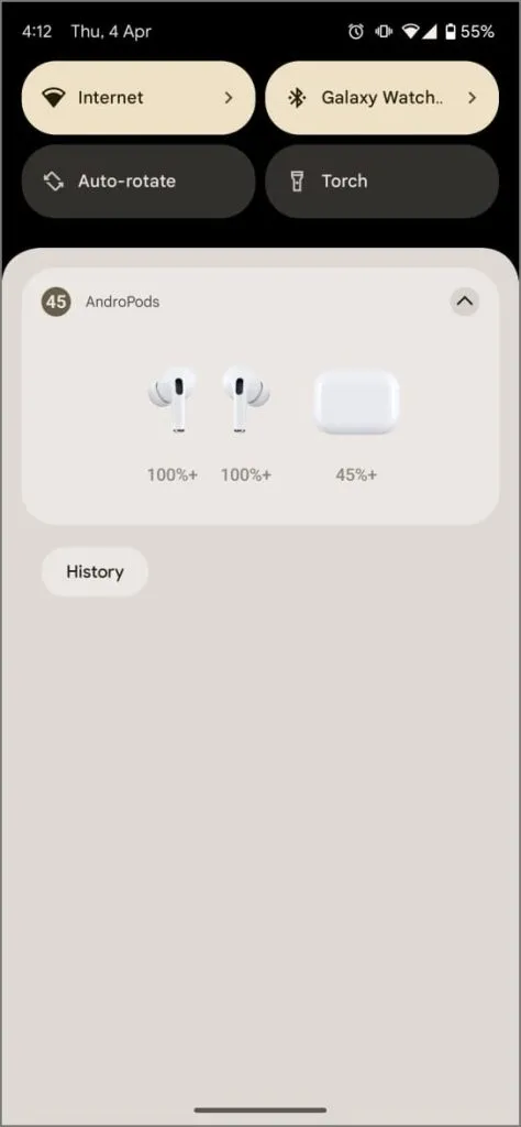 Notificación de batería de AndroPods para AirPods en Android