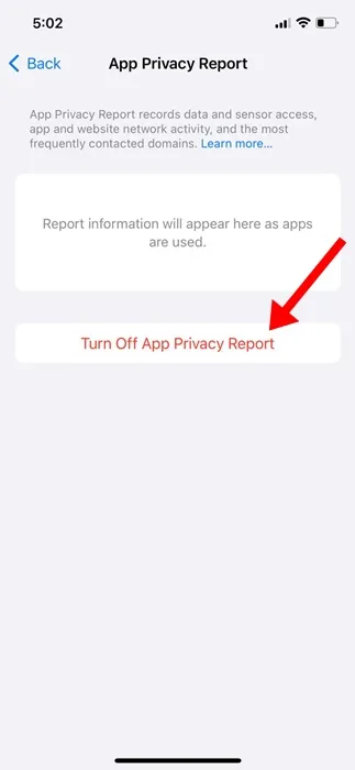 Disattiva il Rapporto sulla privacy dell'app