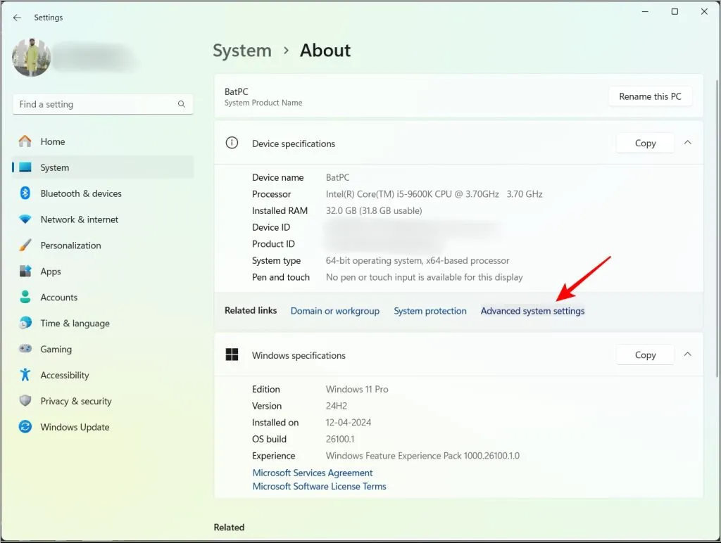 Clique em Configurações avançadas do sistema