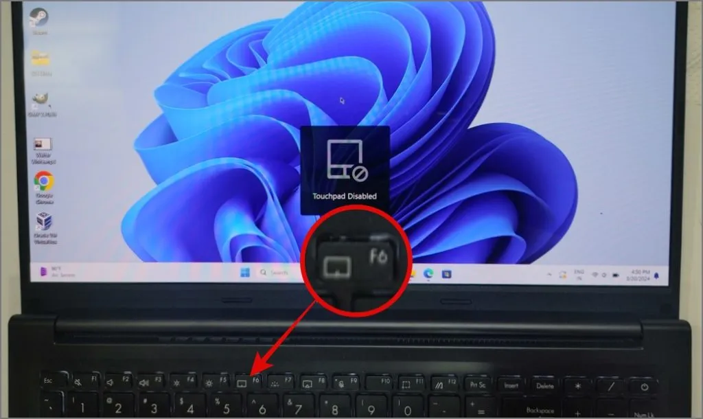 Chave dedicada para desativar o touchpad em seu laptop Windows