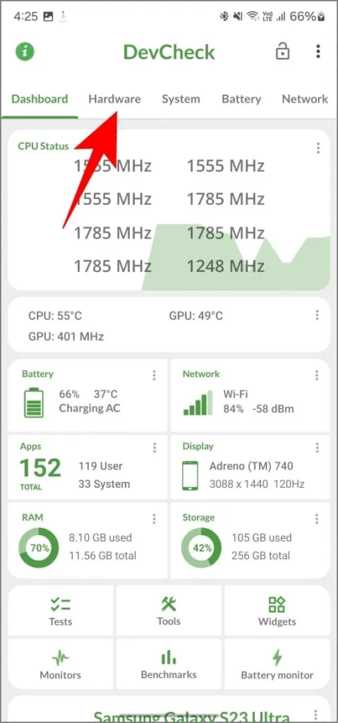 Devcheck lietotne operētājsistēmā Android