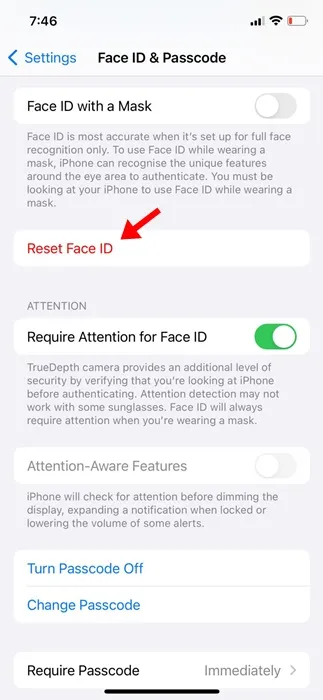 Face ID zurücksetzen