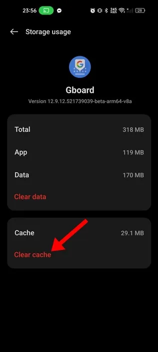 Cancella cache