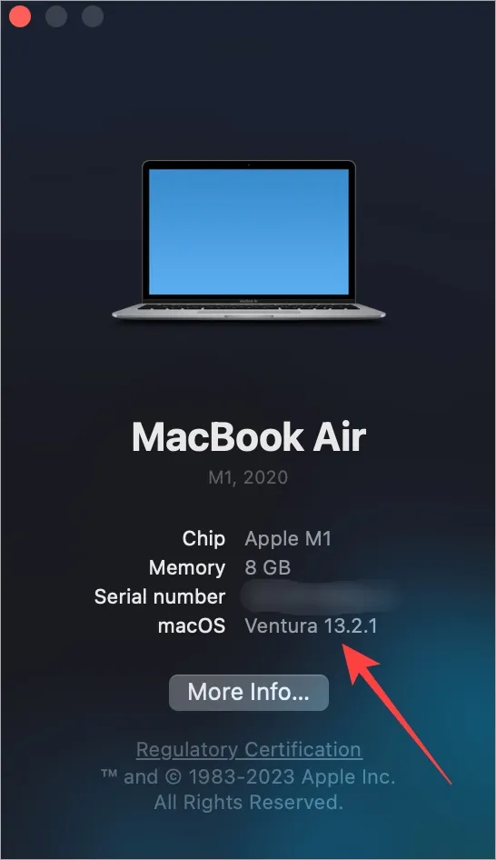 verifique la versión de macbook os en el menú de Apple