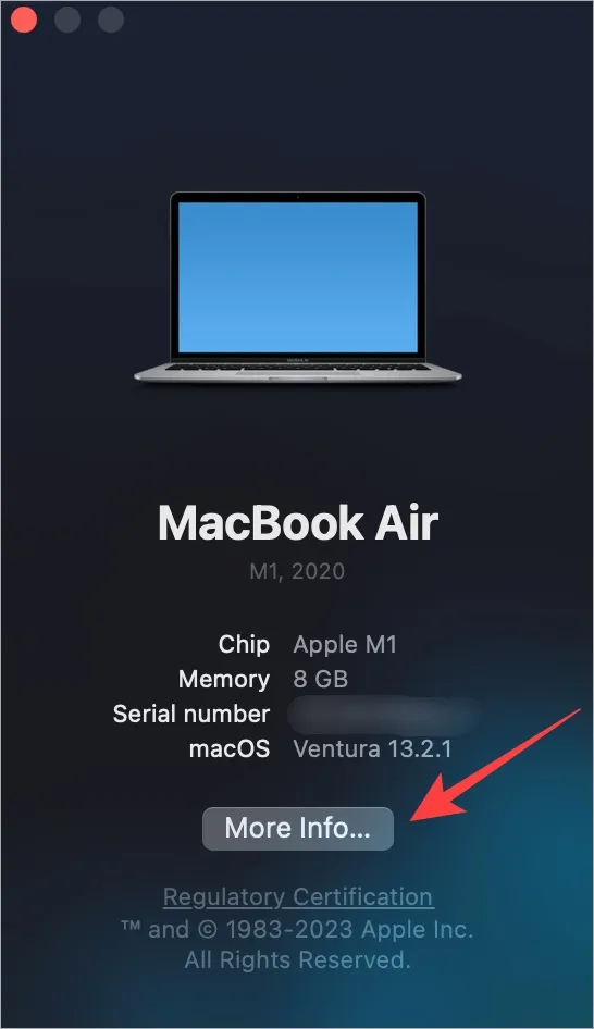 macOS meer info-optie in Apple-menu