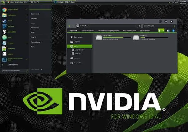 „Nvidia“ tema, skirta „Windows 10“.