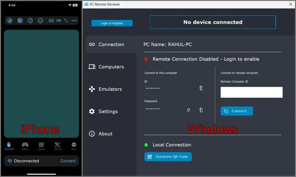 PC Remote App til telefon og pc