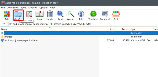 extraire des fichiers du Zip téléchargé