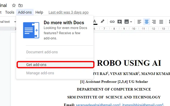 Installazione di componenti aggiuntivi su Google Doc