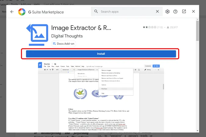 Instalando o extrator e removedor de imagens