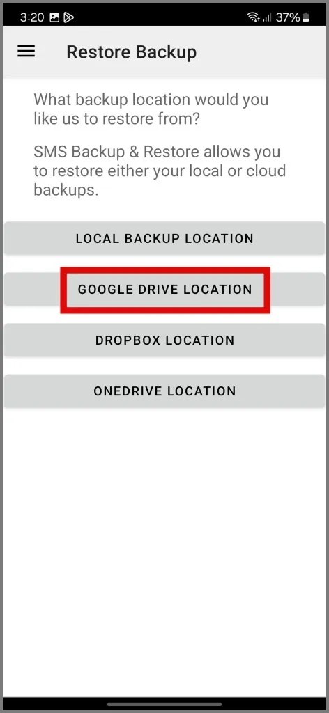 Selecteer de Google Drive-locatie