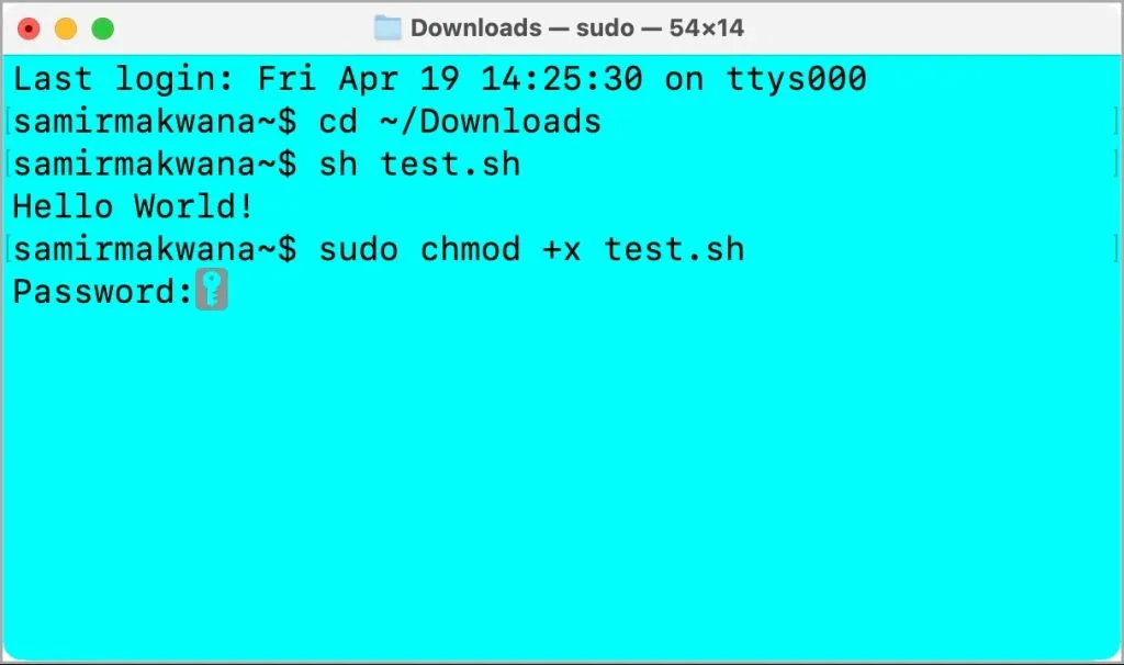 Dando permissão necessária para arquivo de script de shell no Terminal no Mac