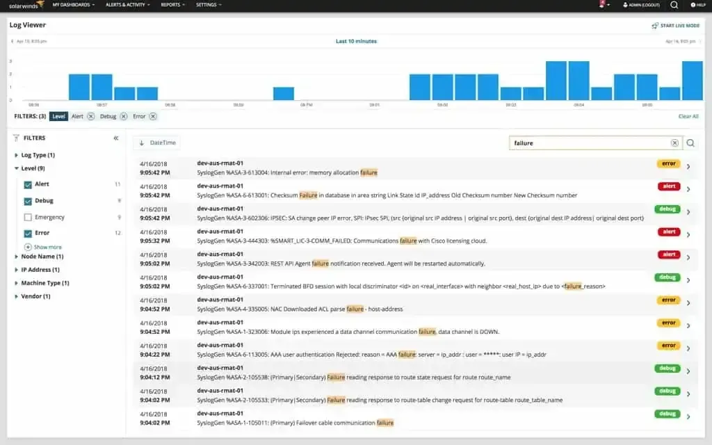 SolarWinds ログ アナライザー